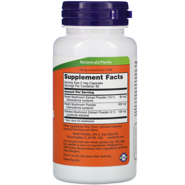 Now Foods, Rei-Shi Mushrooms, 270 mg, 100 Veg Capsules - The Supplement Shop