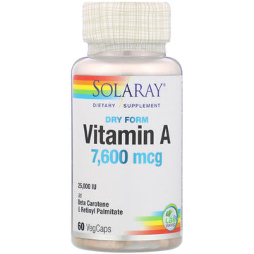 Solaray, Dry Form Vitamin A, 7,600 mcg, 60 VegCaps