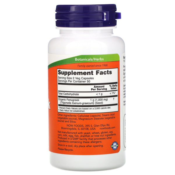 Now Foods, Fenugreek, 500 mg, 100 Veg Capsules - The Supplement Shop