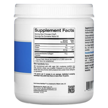 Lake Avenue Nutrition, Hydrolyzed Collagen Peptides, Type I & III, Unflavored, 7.05 oz (200 g)