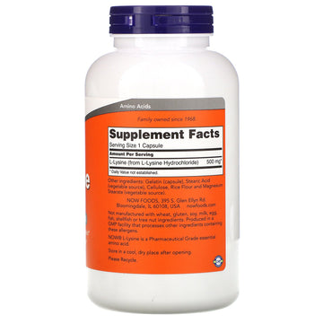 NOW Foods, L-Lysine, 500 mg, 250 Veg Capsules