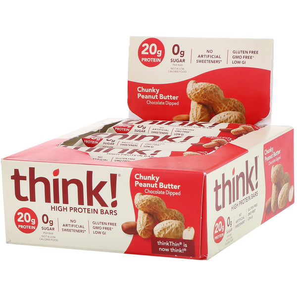 ThinkThin, High Protein Bars, Chunky Peanut Butter, 10 Bars, 2.1 oz (60 g) Each - The Supplement Shop