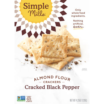 Simple Mills, Naturally Gluten-Free, Almond Flour Crackers, Cracked Black Pepper , 4.25 oz (120 g)