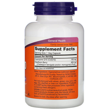NOW Foods, CoQ10 With Hawthorn Berry, 100 mg, 180 Veg Capsules