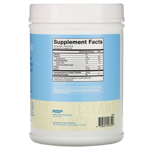 RSP Nutrition, AvoCollagen, Collagen Peptides & Avocado Oil Powder, Vanilla Bean, 14.1 oz (400 g) - The Supplement Shop