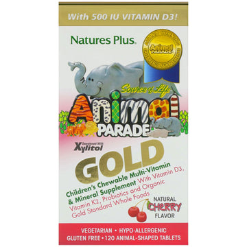 Nature's Plus, Source of Life, Animal Parade Gold, Children's Chewable Multi-Vitamin & Mineral Supplement, Natural Cherry Flavor, 120 Animal-Shaped Tablets