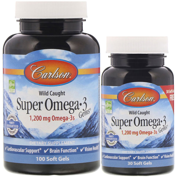Carlson Labs, Wild Caught, Super Omega-3 Gems, 1,200 mg, 100 + 30 Soft Gels - The Supplement Shop