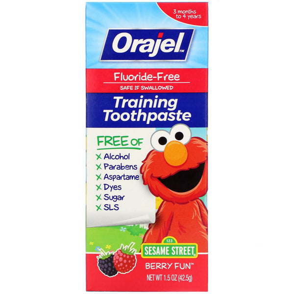 Orajel, Elmo Training Toothpaste, Fluoride-Free, 3 Months to 4 Years, Berry Fun, 1.5 oz (42.5 g) - The Supplement Shop