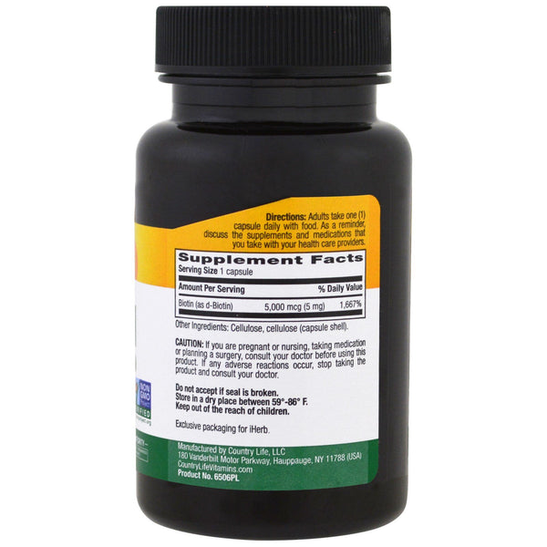 Country Life, High Potency Biotin, 5 mg, 120 Vegan Capsules - The Supplement Shop