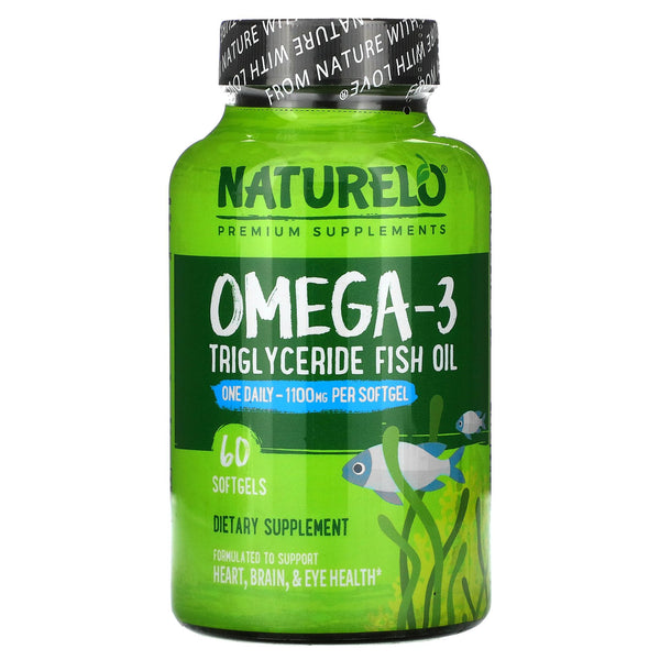 NATURELO, Omega-3, Triglyceride Fish Oil, 1,100 mg, 60 Softgels - The Supplement Shop