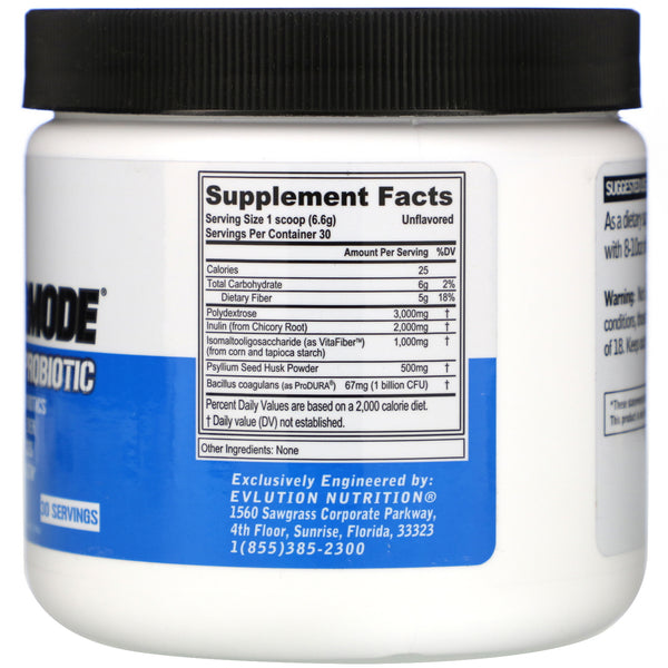 EVLution Nutrition, FiberMode, Fiber + Probiotic, Unflavored, 6.98 oz (198 g) - The Supplement Shop
