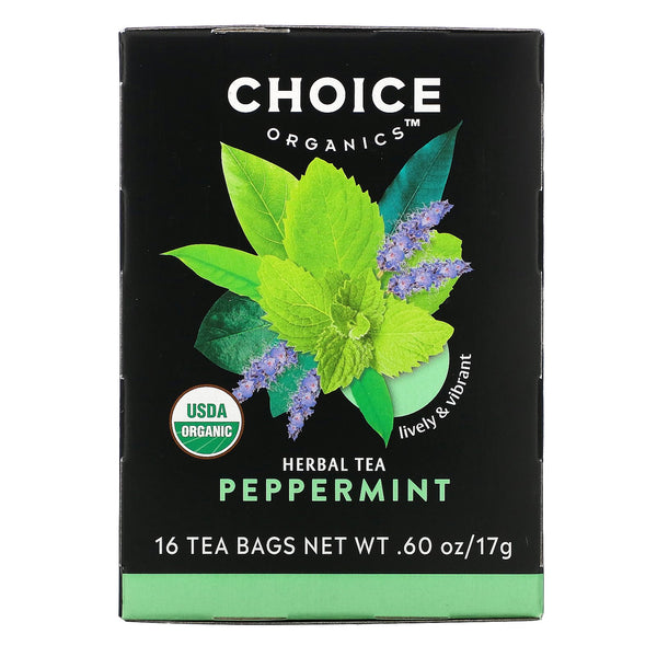Choice Organic Teas, Herbal Tea, Peppermint, 16 Tea Bags, .60 oz (17 g) - The Supplement Shop