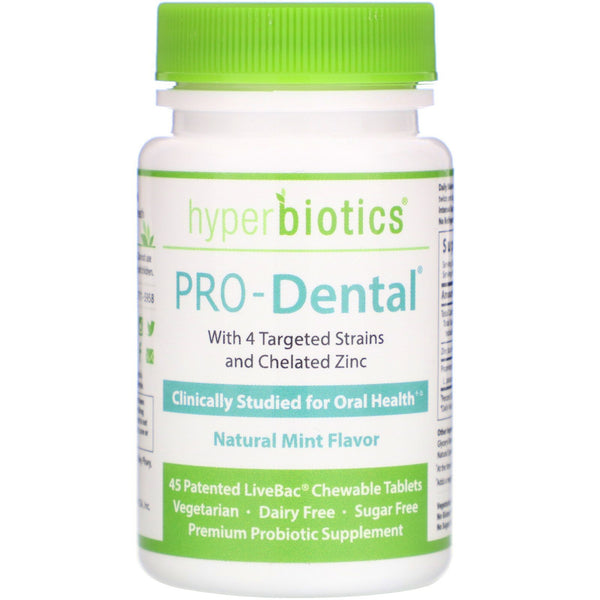 Hyperbiotics, PRO-Dental, Natural Mint Flavor, 45 Patented LiveBac Chewable Tablets - The Supplement Shop