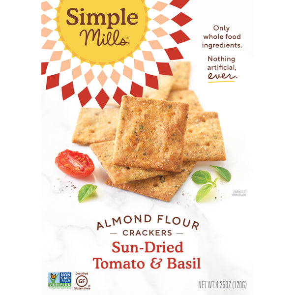 Simple Mills, Naturally Gluten-Free, Almond Flour Crackers, Sun-Dried Tomato & Basil, 4.25 oz (120 g) - The Supplement Shop