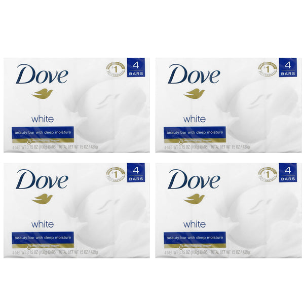 Dove, White Beauty Bar, 4 Bars, 3.75 oz (106 g) Each - The Supplement Shop