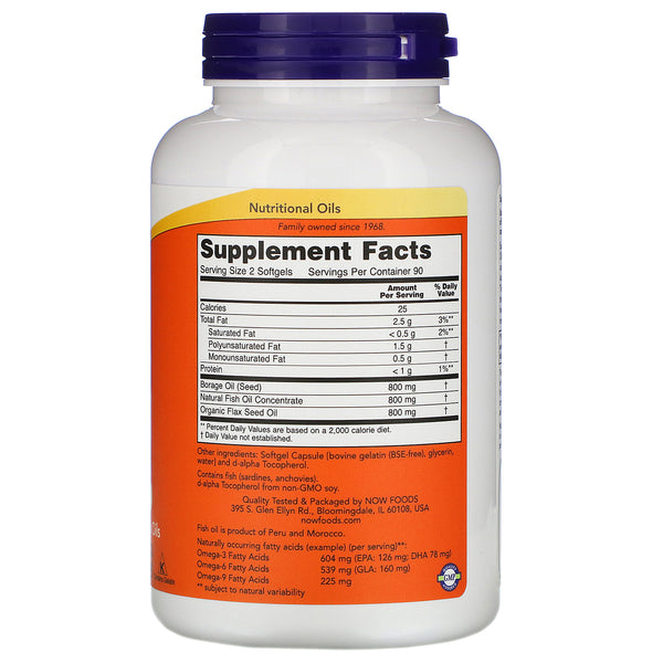 Now Foods, Super Omega 3-6-9, 1200 mg, 180 Softgels - The Supplement Shop