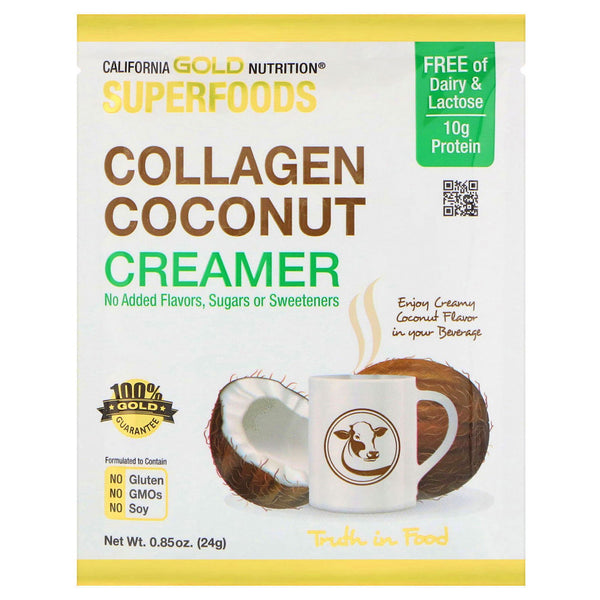 California Gold Nutrition, Superfoods, Collagen Coconut Creamer, Unsweetened, 12 Packets 0.85 oz (24 g) Each - The Supplement Shop