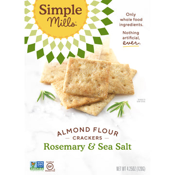 Simple Mills, Naturally Gluten-Free, Almond Flour Crackers, Rosemary & Sea Salt , 4.25 oz (120 g)