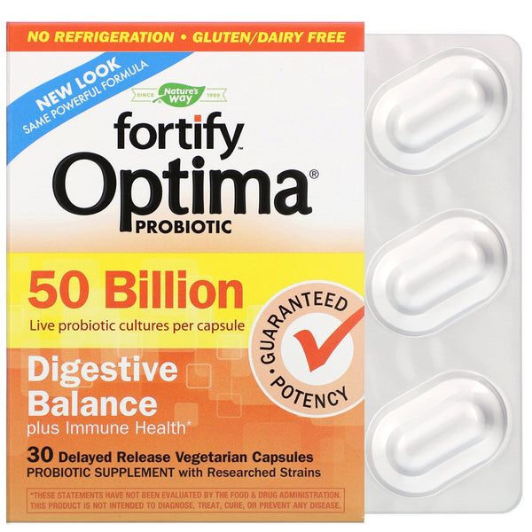 Nature's Way, Fortify Optima Probiotic, Digestive Balance Plus Immune Health, 50 Billion, 30 Delayed Release Vegetarian Capsules - The Supplement Shop