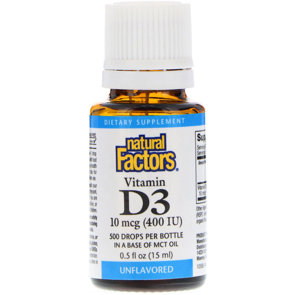 Natural Factors, Vitamin D3 Drops, Unflavored, 10 mcg (400 IU), 0.5 fl oz (15 ml) - The Supplement Shop
