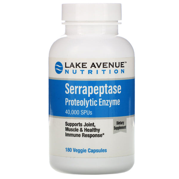 Lake Avenue Nutrition, Serrapeptase, Proteolytic Enzyme, 40,000 SPUs, 180 Veggie Capsules - The Supplement Shop