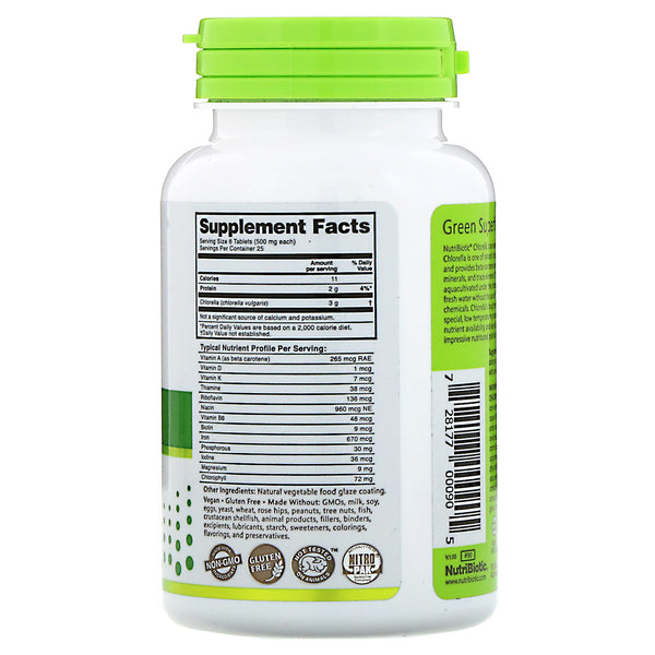 NutriBiotic, Super Greens, Chlorella, 500 mg, 150 Vegan Tablets - The Supplement Shop
