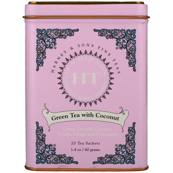 Harney & Sons, HT Tea Blend, Green Tea with Coconut, 20 Tea Sachets, 1.4 oz (40 g) - The Supplement Shop