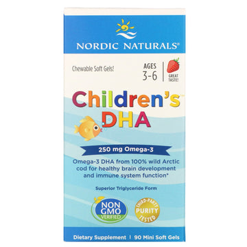 Nordic Naturals, Children's DHA, Ages 3-6, Strawberry, 250 mg, 90 Mini Soft Gels
