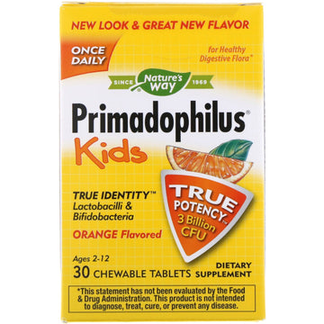 Nature's Way, Primadophilus, Kids, Orange Flavored, 3 Billion CFU, 30 Chewable Tablets