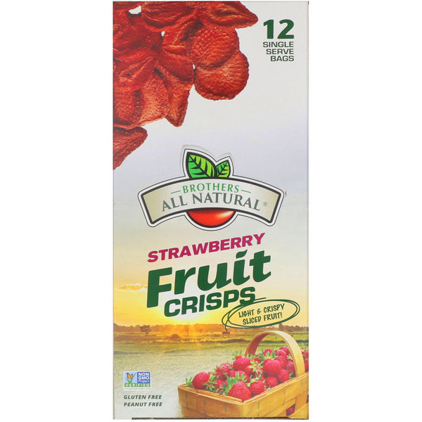 Brothers-All-Natural, Freeze Dried - Fruit Crisps, Strawberry , 12 Single-Serve Bags, 3.17 oz (90 g) - The Supplement Shop