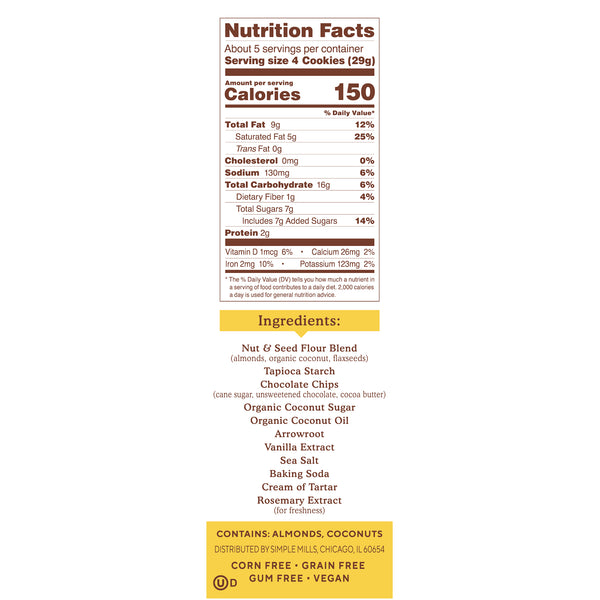 Simple Mills, Naturally Gluten-Free, Chocolate Chip Cookie Almond Flour Mix, 9.4 oz (265 g) - The Supplement Shop