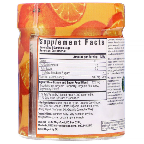MegaFood, C Defense, Tangy Citrus Gummies, 90 Gummies - The Supplement Shop