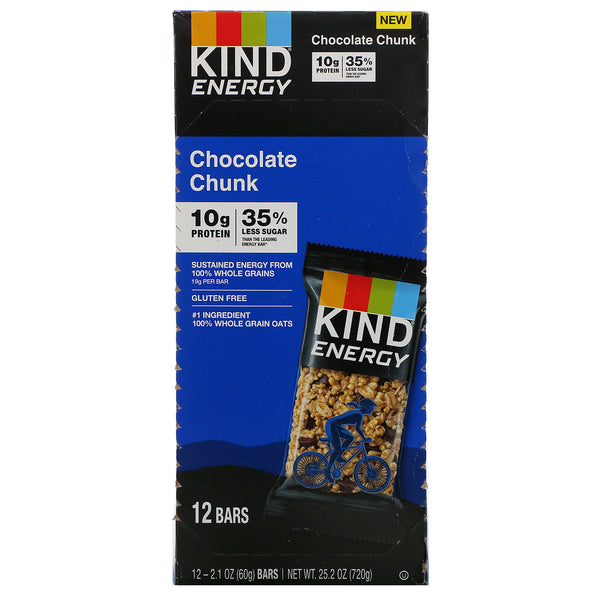 KIND Bars, Energy, Chocolate Chunk, 12 Bars, 2.1 oz (60 g) Each - The Supplement Shop
