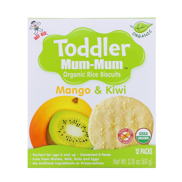 Hot Kid, Toddler Mum-Mum, Organic Rice Biscuits, Mango & Kiwi, 12 Packs, 2.12 oz (60 g) - The Supplement Shop