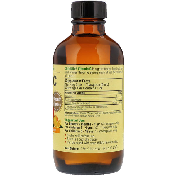ChildLife, Essentials, Liquid Vitamin C, Natural Orange Flavor, 4 fl oz (118.5 mL) - The Supplement Shop