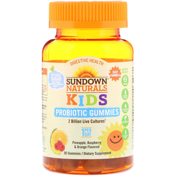 Sundown Naturals Kids, Kids Probiotic Gummies, Pineapple, Raspberry & Orange Flavored, 2 Billion Live Cultures, 30 Gummies