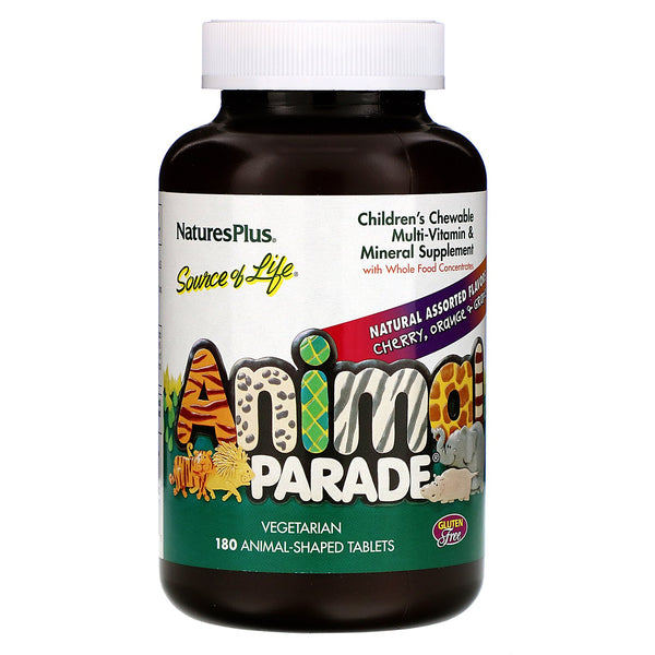 Nature's Plus, Animal Parade, Children's Chewable Multi-Vitamin and Mineral, Assorted Flavors, 180 Animal-Shaped Tablets - The Supplement Shop
