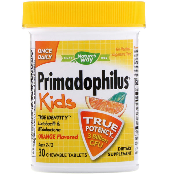 Nature's Way, Primadophilus, Kids, Orange Flavored, 3 Billion CFU, 30 Chewable Tablets - The Supplement Shop