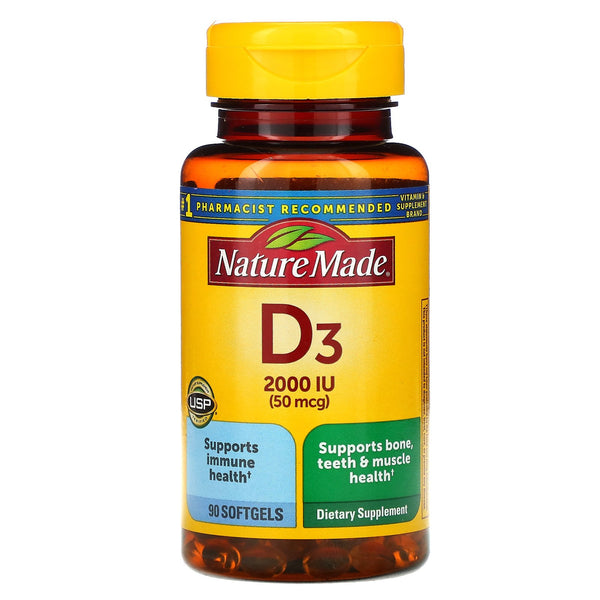 Nature Made, Vitamin D3, 2,000 IU (50 mcg), 90 Softgels - The Supplement Shop