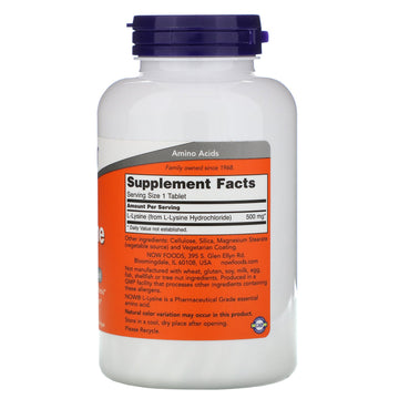 NOW Foods, L-Lysine, 500 mg, 250 Tablets