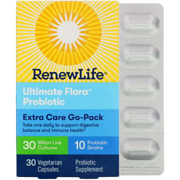 Renew Life, Extra Care Go-Pack, Ultimate Flora Probiotic, 30 Billion Live Cultures, 30 Vegetarian Capsules