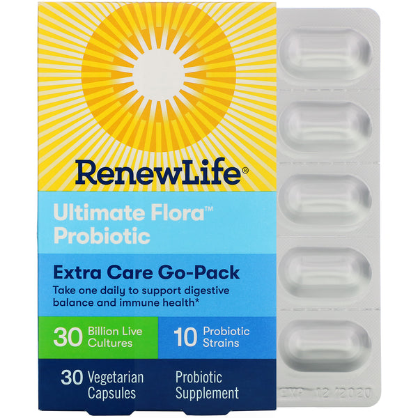 Renew Life, Extra Care Go-Pack, Ultimate Flora Probiotic, 30 Billion Live Cultures, 30 Vegetarian Capsules - The Supplement Shop