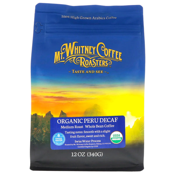 Mt. Whitney Coffee Roasters, Organic Peru Decaf, Medium Roast Whole Bean, 12 oz (340 g) - The Supplement Shop