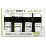 Aura Cacia, Discover Essential Oils Kit, 4 Bottles, .25 fl oz (7.4 ml) Each - The Supplement Shop