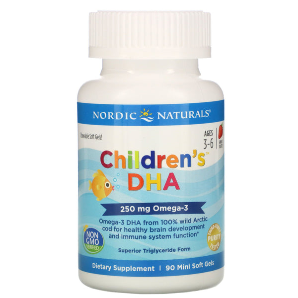 Nordic Naturals, Children's DHA, Ages 3-6, Strawberry, 250 mg, 90 Mini Soft Gels - The Supplement Shop
