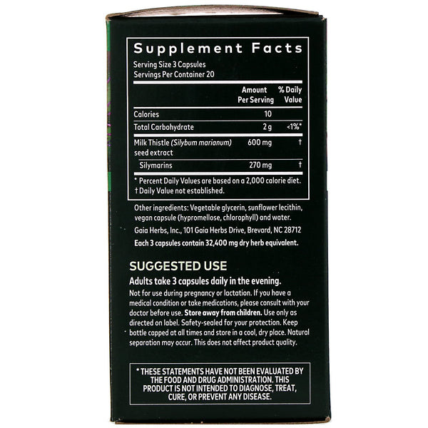 Gaia Herbs, Milk Thistle Seed, 60 Vegan Liquid Phyto-Caps - The Supplement Shop