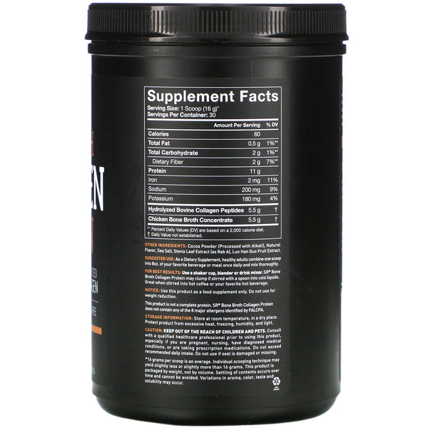 Sports Research, Bone Broth Collagen Protein, Chocolate, 1.06 lb (480 g) - The Supplement Shop