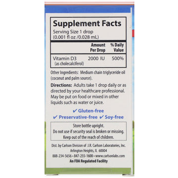 Carlson, Super Daily® D3, 50 mcg (2,000 IU), 0.35 fl oz (10.3 ml)