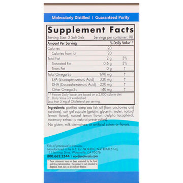 Nordic Naturals, Omega-3, Lemon, 180 Soft Gels (345 mg per Soft Gel)