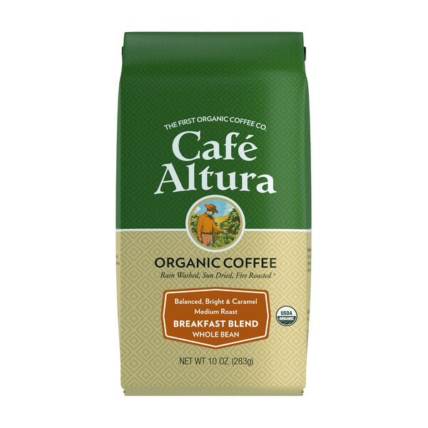 Cafe Altura, Organic Coffee, Breakfast Blend, Medium Roast, Whole Bean, 10 oz (283 g) - The Supplement Shop